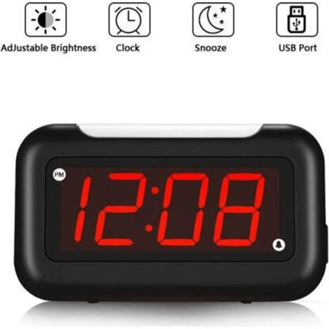 Lntyq Réveil numérique à LED - Réveil matinal pour affichage des chiffres rouges Réveil lumineux - Noir (1/5)
