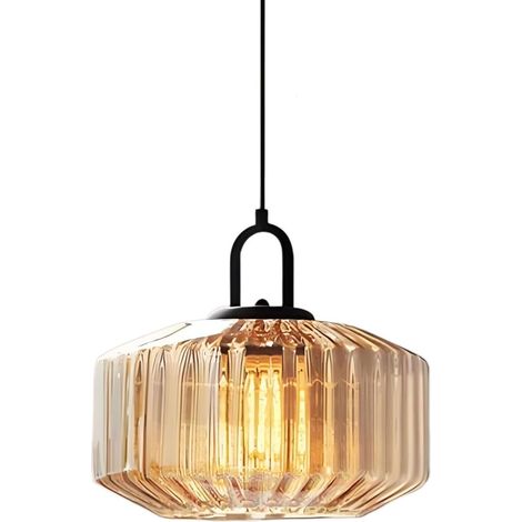 Suspension Verre Strié Dôme Ø28CM Style Industriel Vintage Hauteur E27 Luminaire Suspendu Pour Salle À Manger Chambre Salon Bar (Ambre) (1/5)