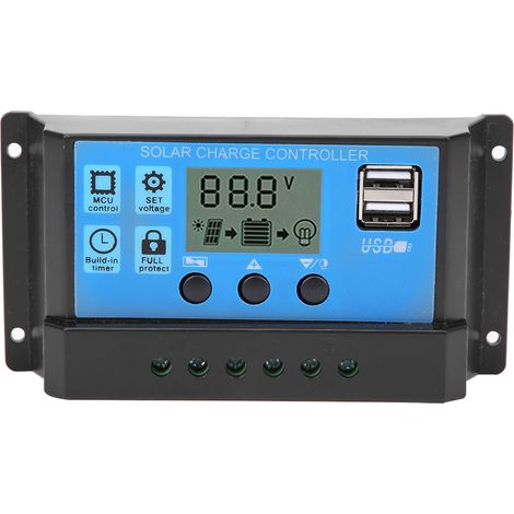 Régulateur de charge solaire PWM 10A avec écran LCD, double USB 5V, contrôleur automatique bleu pour système PV. (1/5)