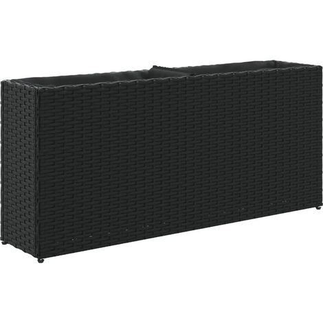 Jardinière avec 2 pots d'extérieur 90 x 20 x 40 cm déco moderne en résine tressée noire