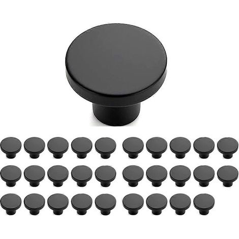 Lot de 30 boutons de meuble noirs, boutons de meuble de cuisine noir mat, poignées de tiroir rondes de 1-1/5 pouce