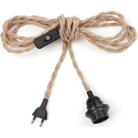 Lustre en corde de chanvre, câble de 4,5 m, douille E27 avec interrupteur et câble d'ampoule. (1/5)