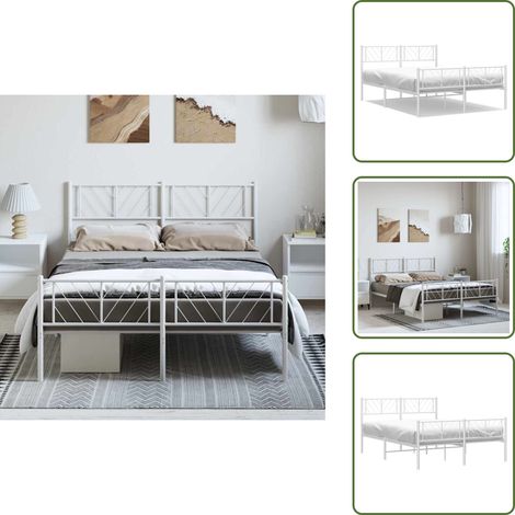 The Living Store Cadre de lit métal sans matelas et pied de lit blanc 150x200 cm - Cadre De Lit Metal - Lit Double - Lit Blanc - Meuble Chambre - Literie (1/5)
