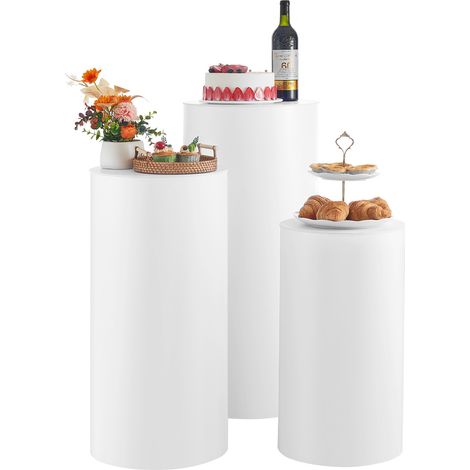 VEVOR Supporto per Fiori da Matrimonio Zoccolo Cilindrico Rotondo Bianco, Supporto Trasparente con Coperchio in Acrilico Trasparente, 3 Pezzi da 60, 75, 90 cm, Supporti Cilindrici per Matrimoni