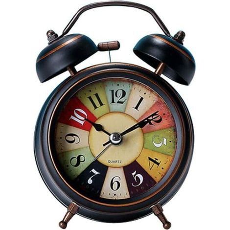 Réveil analogique silencieux, sans tic-tac pour chambre à coucher, design vintage, fonctionne à piles, double cloche à quartz (1/4)
