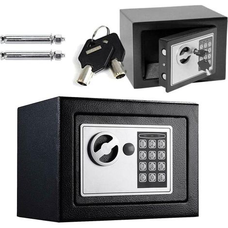 Dayplus – Coffre-fort électronique 17x23x17cm – Acier 2mm – Serrure avec code PIN et clé – Fixation murale et au sol – Volume 4,6L