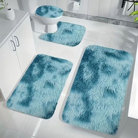 Ensemble de 4 tapis de salle de bain moelleux — Doux, absorbant, antidérapant, extra épais, lavable en machine (1/3)