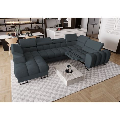 Wohnlandschaft Schlafsofa BASTIEN RELAX in Stoff Moly Graphit Ottomane Links
