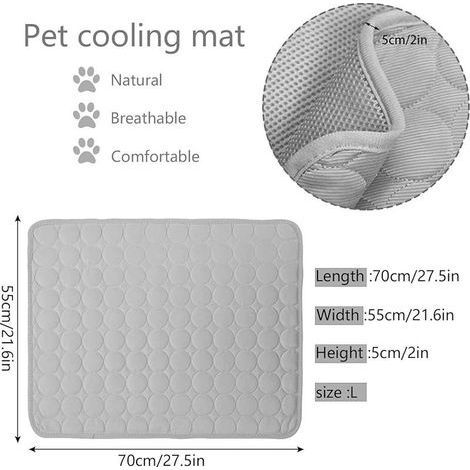 Tapis de refroidissement pour animaux de compagnie, couverture rafraîchissante pour chien, matelas pour animaux de compagnie, pour l'été, 70 x 55 cm, L, gris (1/5)