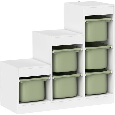 Meuble de rangement pour jouets d'enfants - Vert - 6 bacs amovibles et 3 niveaux de rangement - 96 x 38,5 x 90 cm - Pour chambre, salle de jeux - Design pratique (1/5)