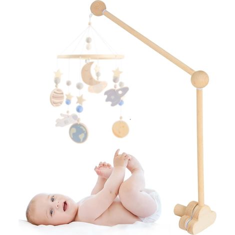 Support mobile bébé en bois, bras rotatif, base nuage, adapté lits enfants et tables à langer