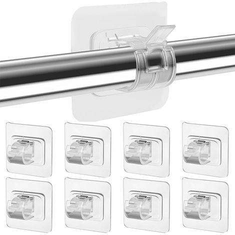 CCYKXA 8 Pièces Support Tringle Rideaux sans Percage, Crochet Rideau Adhesifs,Supports pour Tringles à Rideaux Auto-AdhéSifs,Support AméLioré Rideaux,pour la Maison, la Salle de Bain(Transparent)