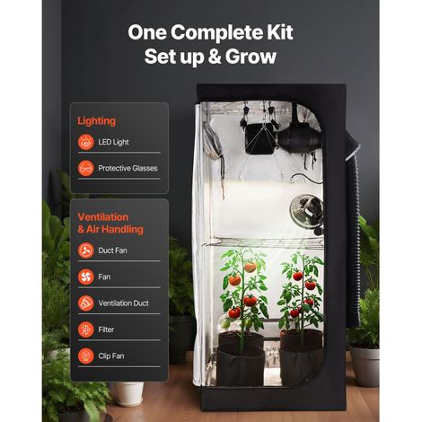 Kit serre culture interieure 80x80x180 cm, tente plastique plante avec eclairage LED spectre complet et ventilation, mylar 600D reflectissant, abri Culture fleur legume (1/5)