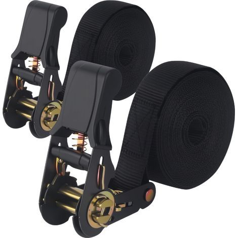 2 Pièces Sangles à Cliquet, Sangle, Sangles d'Arrimage, Adapté au Déménagement, aux Chariots, aux Motos, aux Bagages, au Camping, à La Sécurisation du Chargement, 6m x 25 mm, Noir (1/5)