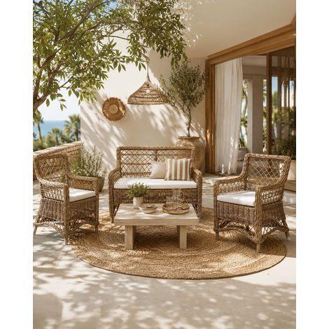 Asana - Salon de jardin en rotin avec 1 banquette et 2 fauteuils (1/5)