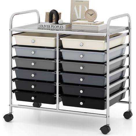 COSTWAY 12 Drawers Multi-Purpose Utility Cart Storage Rolling Cart-Gradient Gray (1/5)