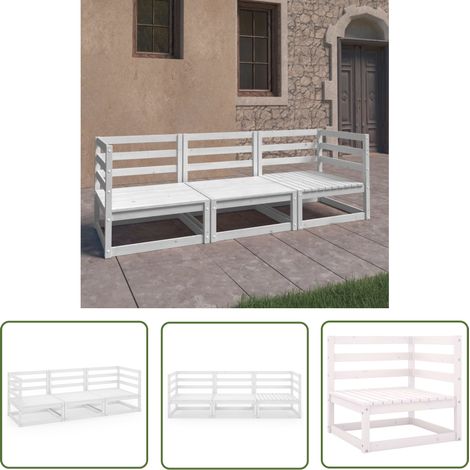 The Living Store Canapé à 3 places de jardin Blanc Bois de pin solide - Canapé De Jardin - Canapé Trois Places - Mobilier De Jardin - Meubles De Jardin - Ensemble De Jardin (1/5)