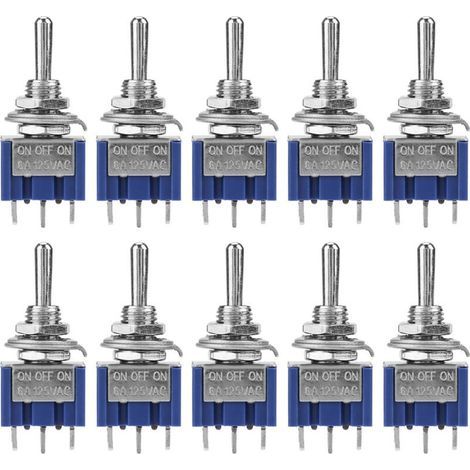 10 pièces sur OFF sur Mini interrupteur à bascule SPDT 3 positions 3 broches 6mm 6A 125VAC (1/5)