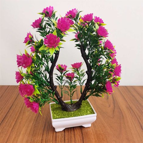 Fleurs Artificielles - Bonsai En Plastique - Décoration Table Salon Salle À Manger Meuble Tv Table Café - Rouge - 21x6x25 cm - 1 Pièce (1/5)