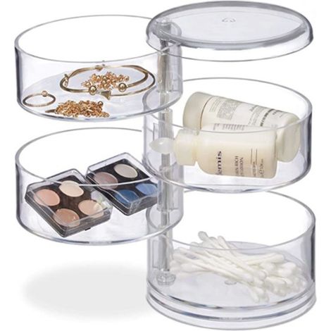 Boîte À Bijoux - Organiseur Cosmétique À 4 Niveaux Avec Miroir - Tour Pivotante 360° Pour Bagues Boucles Doreilles Colliers - Blanc - 1 Pièce (1/5)