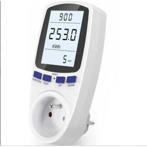 Moniteur de consommation électrique – Wattmètre 185-264V – Courant 16A – Écran LCD rétro-éclairé – Alarme de surcharge