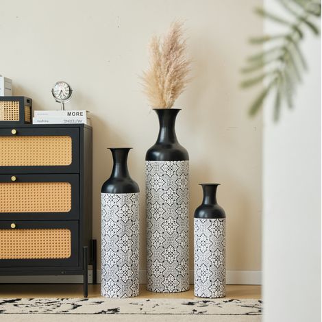 Lot de 3 vases de sol 83/66/50 cm en métal noir et blanc, gain de place pour salon FloraGrace (1/5)