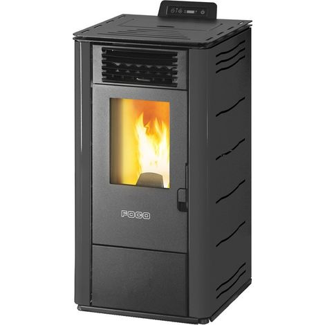 Stufa a Pellet FOCO Nero - Basic Steel 10 - Classe Energetica A+ - Stile Minimale - Ventilazione Frontale (1/4)