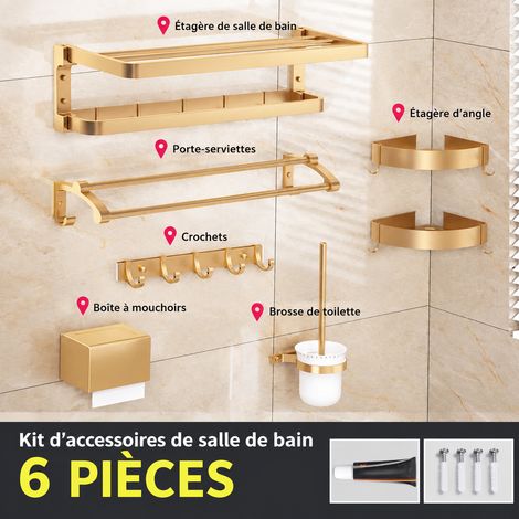 Porte-serviettes mural pliable salle de bain ensemble 6 pièces doré étagère de rangement sans perçage – Livraison gratuite (1/4)