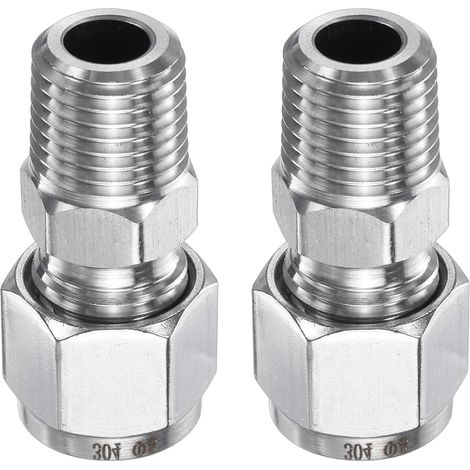 2pcs Compression Fitting 8mm OD x 1/4" NPT Male Thread Stainless Steel Straight Adapter for Tubes Pipe Fitting for Oil Gas Water (1/5)