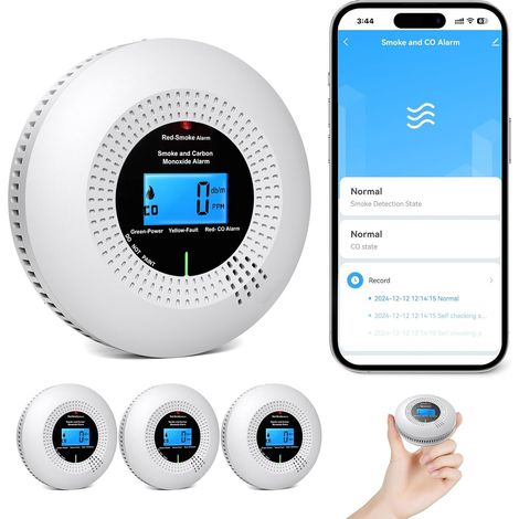 WiFi Détecteur de Fumée et de Monoxyde de Carbone, Durée de Vie de 10 Ans avec Batterie Remplaçable, avec Écran Numérique LCD Haute Précision (1/5)
