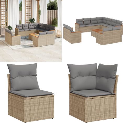 Salon de jardin et coussins 12 pcs mélange beige résine tressée - Ensemble Salon De Jardin - Mobilier Extérieur - Jardin Design - Chaise Lounge - Table Basse - Home & Living (1/5)