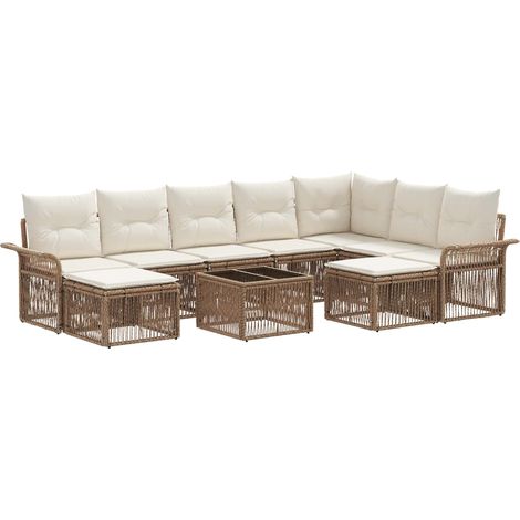 vidaXL Set Divano da Giardino 10 pcs Beige e Bianco Crema polyrattan