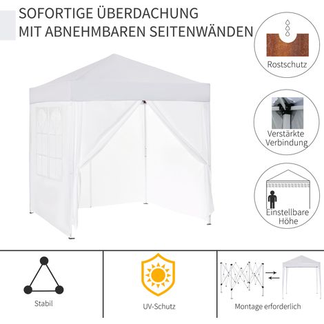 Pavillon pliable 4 panneaux latéraux amovibles avec fenêtres, structure en métal, 2x2 m, blanc - abri de jardin, tente de fête (1/4)