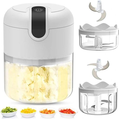 Mini hachoir à ail électrique /EA/ - Petit robot culinaire portable sans fil avec hachoir à ail, étanche et rechargeable par USB. (1/2)