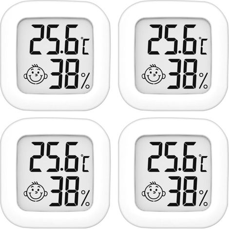 Set mit 4 hochpräzisen Thermometern und Hygrometern für den Innenbereich – 10 °C bis 70 °C – Für Babyzimmer, Wohnzimmer, Büro, Gewächshaus – Crezuo