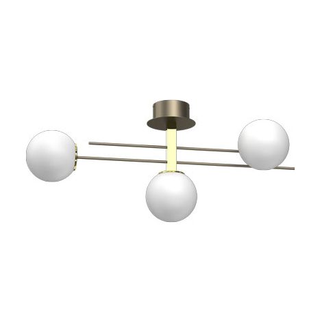 Plafonnier doré laiton, 3 globes blancs E27 Luminex