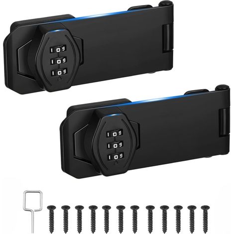 Lot de 2 serrures rotatives pour armoire, serrures pour portes coulissantes à combinaison et de sécurité mécaniques (3 inch) - Noir (1/5)