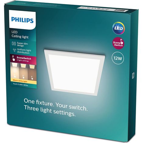 Plafonnier carré à panneau LED SceneSwitch à intensité variable, 3 ambiances différentes, blanc chaud, 12W. pour l'éclairage intérieur, le salon et la chambre, blanc (1/5)