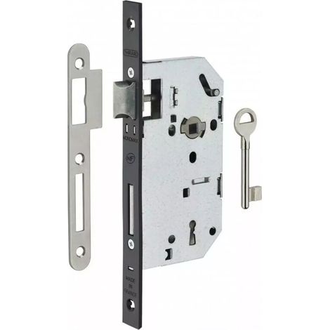 Serrure monopoint encastrée 70mm – Coffre en acier embouti – Pêne galvanisé à 2 tours – Gâche plate incluse – Certifiée NF (1/2)