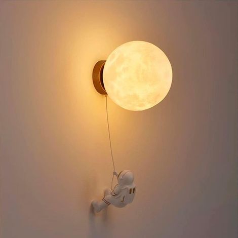 Applique murale enfant 15 cm – Abat-jour PLA imprimé 3D lune – Modèle astronaute en résine – Tension 110-220V, puissance 12W (1/5)