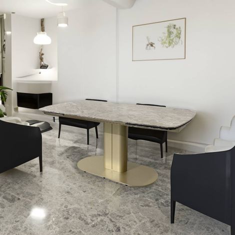 Tavolo allungabile Vesta top ceramica marrone atene lucido e base in metallo oro 170x90x76h (1/5)