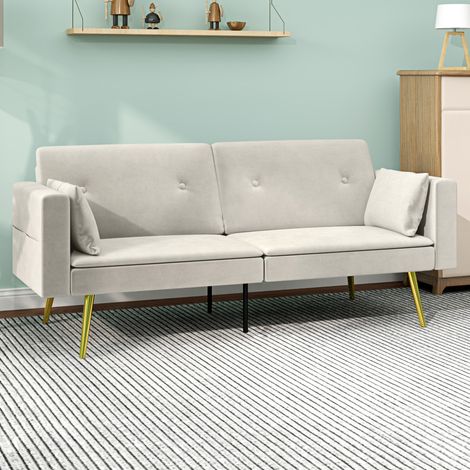 Sofá cama 160/93 cm beige con respaldo ajustable en 3 posiciones y bolsillos laterales (1/5)
