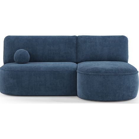 Canapé d’angle convertible VERNA en tissu côtelé – 220cm angle droit-Bleu-angle droit