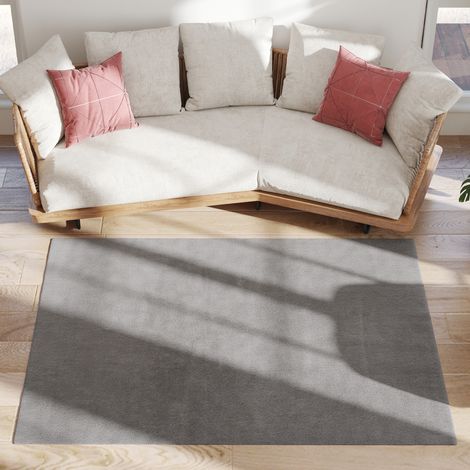 Tapis salon gris clair 160 x 120 cm, lavable machine, fausse fourrure, antidérapant, poils longs (1/5)