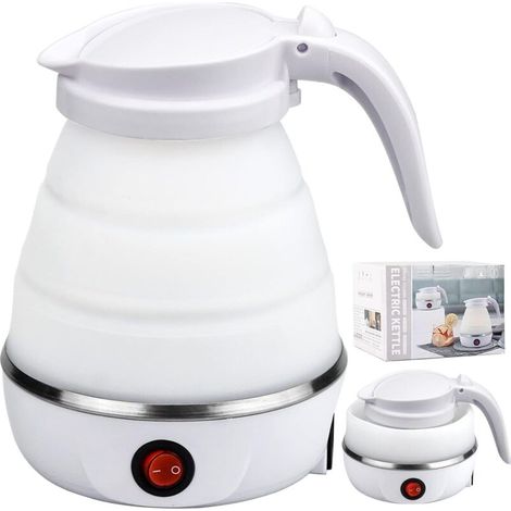 Bouilloire Pliable 0.6L Bouilloire de Voyage en Silicone Bouilloire Électrique Pliable, Mini Bouilloire Portable avec Fond en Acier Inoxydable, 600w
