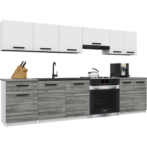Belini ITALIA 2 Küche Ausgestattet Modular Komplett - 240 cm. Ober- und Unterschränke mit Arbeitsplatte, Blanc Mat/Gris Glamour (1/5)