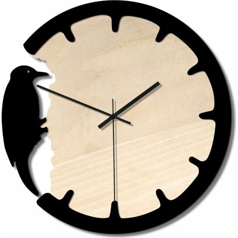 royaluxe - Réveil Horloge Murale décorative de Pivert d'ameublement Simple Horloge en Bois rétro (1/4)