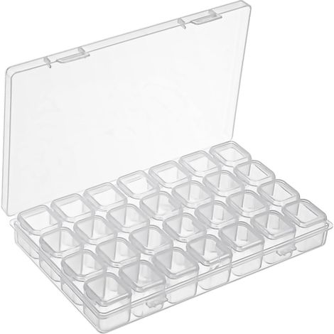 Caja de almacenamiento para pintura de diamantes, caja de almacenamiento con tornillos, caja pequeña, joyero transparente, 28 compartimentos, para piezas pequeñas, clavos, cuentas, joyas
