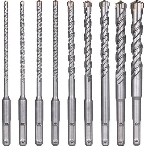 Forets à Béton SDS-Plus, 9PCS (5 mm 16x160 mm), Pour Perforateur, Béton, Brique, Pierre, Métal (1/4)