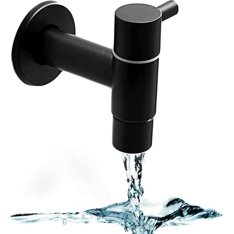 Robinet Mural Noir, Acier Inoxydable - Robinet en Vadrouille pour Eau Froide, Salles de Bains, Lavabos, Buanderies, Cuisines, Jardins (1/5)